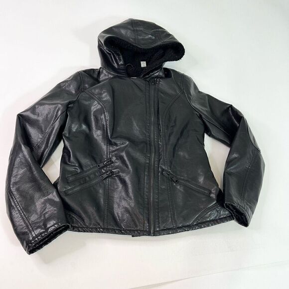 Levi's Jacket Womens Small Black Asymmetrical Moto Sherpa Lined Faux Leather - Picture 1 of 10